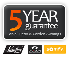 Five year guarantee on all patio and garden awnings